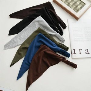 Set of six cotton knit triangle bandanas in earthy tones with elasticized ruching detail