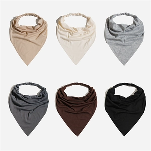 Set of six cotton bohemian triangle headscarves in neutral tones with elastic bands