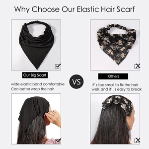 Extra large bohemian cotton hair scarf headband with wide elastic band in black and floral