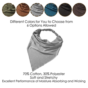 Detail of high-elasticity band on cotton blend bohemian triangle headscarf for women