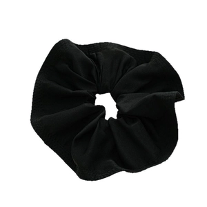 Elegant 20cm black satin oversized scrunchie with pleated ruffle edges for women