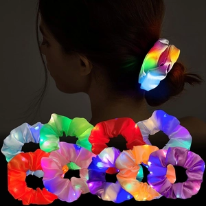 LED Glowing Satin Scrunchies For Women Girls Colorful Light Up Elastic Hair Ties Fashion Night Party Hair Accessories