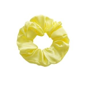 Luminous lemon yellow satin LED hair scrunchie with silky smooth pleated texture