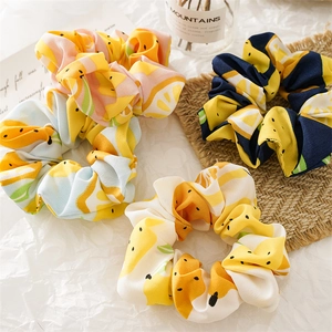 Summer fruit pattern scrunchies set with lemons and orange prints in four colors