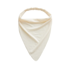 Bohemian cream cotton triangle bandana hair wrap with elastic band on white background
