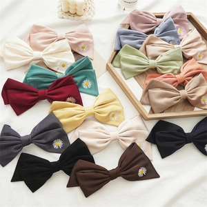 Sweet Fabric Bow Hair Clip With Daisy Embroidery Large Spring Clip For Women Fashion Headwear Hair Accessories
