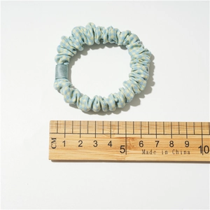 Blue and yellow plaid scrunchie for women, hair accessory set in minimalist Korean style