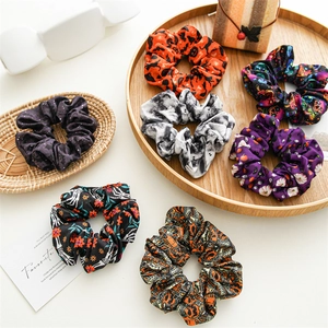 Lot de chouchous Halloween avec motifs citrouille, fantôme et chauve-souris en tissu