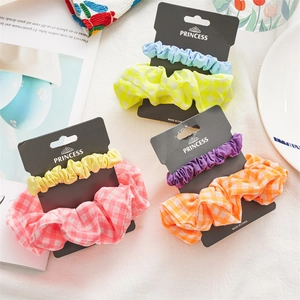 Fabric Scrunchies Plaid Solid Patterns Ruffled High Elasticity Handmade Hair Ties Women Daily Hair Accessories