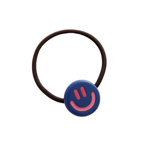 Cute high elasticity hair tie with a blue round pink smiley face decorative charm