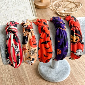 Lot de 5 serre-têtes noués d'Halloween avec motifs citrouilles, chauves-souris et fantômes