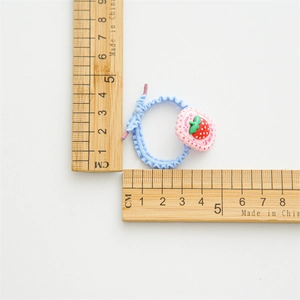 Cute blue elastic hair tie with strawberry ornament and sweet text for girls