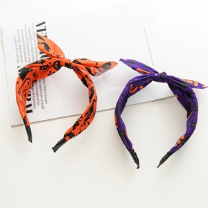 Détails des bandeaux d'Halloween orange et violet avec motifs citrouilles et chauves-souris