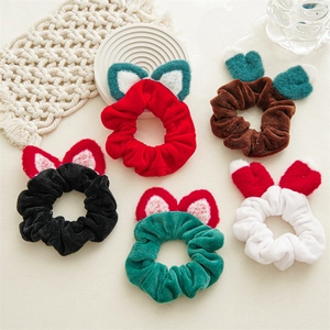 Chouchou en Tissu Peluche Oreilles d'Animaux Bois de Renne Élastique Fait à la Main Accessoire Cheveux Femme Noël Festival