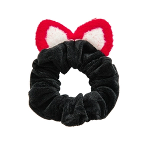 Chouchou mignon en peluche avec oreilles de chat noires et rouges en velours extensible