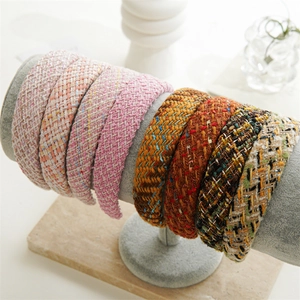 Retro tweed headband for women in assorted colors with a high-top vintage style