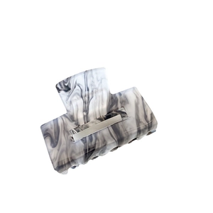 Elegant rectangle acetate hair claw clip with black and white marble ink pattern for women