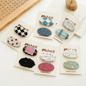 Barrettes Cheveux Ovales Tissu Plaid Tweed Vintage Enfants Pinces BB Fait Main Accessoires Cheveux Filles Décoration