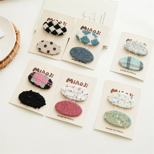 Lot de barrettes à cheveux mignonnes en tissu coréen avec motifs à carreaux et tweed