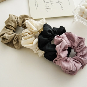 Elegant Women Ribbed Polyester Hair Scrunchie High Elasticity Solid Color Large Hair Band Ponytail Holder Hair Accessory