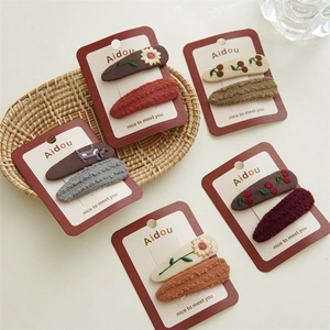 Haarspangen Set Für Mädchen Im Koreanischen Stil Mit Handgefertigter Stickerei Stoff Kirsche Hund Muster Gestrickte BB Clips