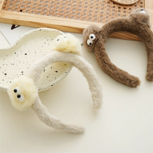 Bandeau cheveux en peluche avec yeux de monstre pour le maquillage en beige et marron