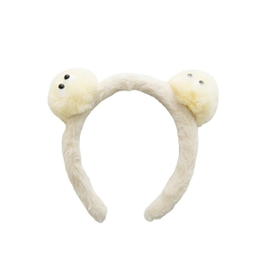 Serre-tête en peluche blanc crème avec yeux de monstre en pompon pour maquillage