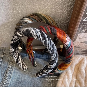 Three-piece set of vintage chunky knit braided headbands with handmade labels