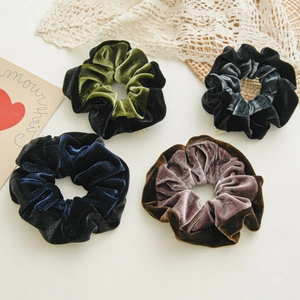 Elegant 4-piece velvet scrunchie set with two-tone patchwork design for women