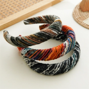 Korean Style Autumn Winter Colorful Woven Headband Vintage Thick Knit Hairband For Women Handmade Striped Hair Accessories