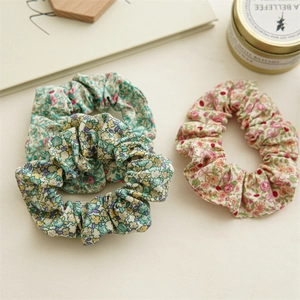 Lot de 3 chouchous en coton à fleurs vert, jaune et rose pour femmes et jeunes filles