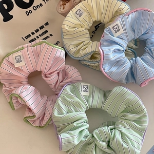 Sweet Striped Bear Hair Scrunchie Cute Korean Style Casual Hair Tie Fabric Ponytail Holder Hair Accessories for Women