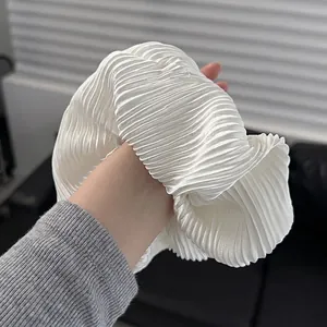 Elegant Large Pleated Scrunchie Satin Fabric Hair Tie Solid Color Elastic Hair Band For Women Daily Hair Accessories