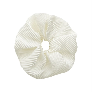 Elegant white pleated oversized scrunchie with silky cream luster and vintage style