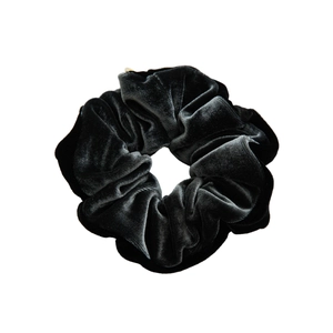 Elegant black velvet scrunchie for women with premium silky texture and natural folds