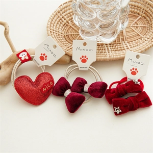 Set de Año Nuevo con gomas de terciopelo rojo y accesorios para el pelo de corazón brillante
