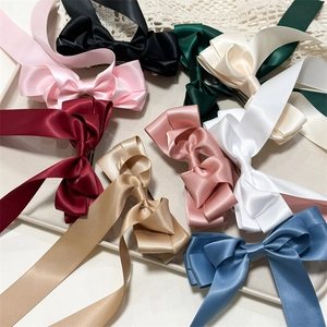 Elegant multi-color silk satin bow hair clips with long tassels for women hair styling