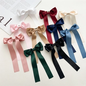 Women Elegant Bowknot Hair Clip With Long Streamers Multi-Layer Satin Fabric Spring Clip Handmade Hairpin Accessories