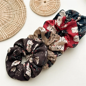 Lot de chouchous en tissu style japonais avec motifs chat porte-bonheur et textes