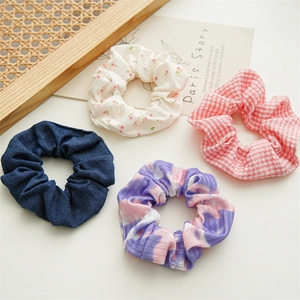 Sweet Fabric Scrunchies Hair Ties For Women Girls Handmade Elastic Floral Plaid Tie-Dye Denim Cloth Fashion Accessories