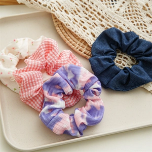 Set of 4 aesthetic floral and plaid fabric scrunchies for hair styling accessories