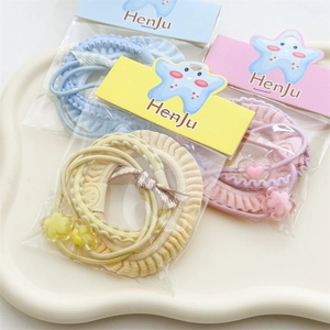 Three-piece set of high-elastic candy color hair ties with star and heart charms