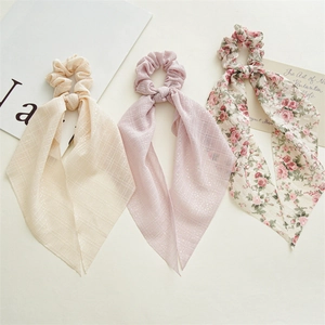 Fresh Floral Plaid Ribbon Scrunchies For Women Sweet Fabric Bowknot Hair Ties Ponytail Holder Handmade Hair Accessories