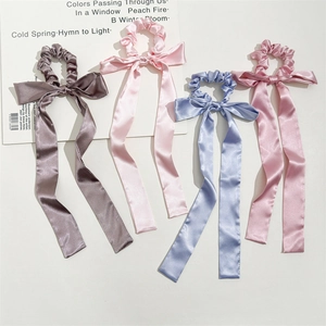 Elegant Satin Bow Scrunchie For Women Long Ribbon Streamer Ponytail Holder High Elastic Hair Ties Fashion Hair Accessories