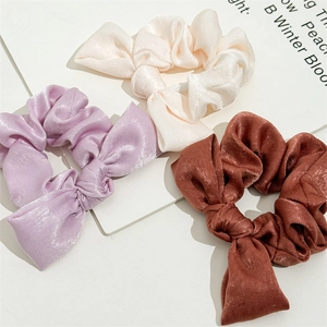 Bowknot Satin Scrunchie Large Hair Tie Solid Color High Elasticity Polyester Hair Ribbon For Women Daily Hair Accessories
