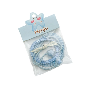 Three-piece light blue candy color high elasticity hair ties with cute flower charms