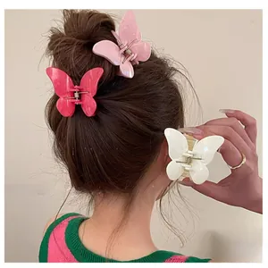 Détails de pinces à cheveux papillon 3D en rose vif, rose pâle et blanc crème