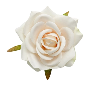 Sweet cream white artificial rose hair clip with green leaves for summer outfits