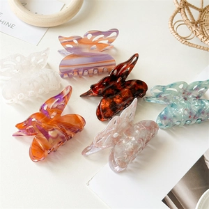 Large Hollow Butterfly Hair Claw Clip Polished PVC Marble Texture Nonslip Hair Clamp Elegant Styling Accessory For Women