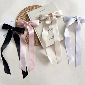 Barrette Nœud en Ruban Fait à la Main Élégant Long Ruban Support de Queue de Cheval Pince à Ressort Femme Accessoires Cheveux